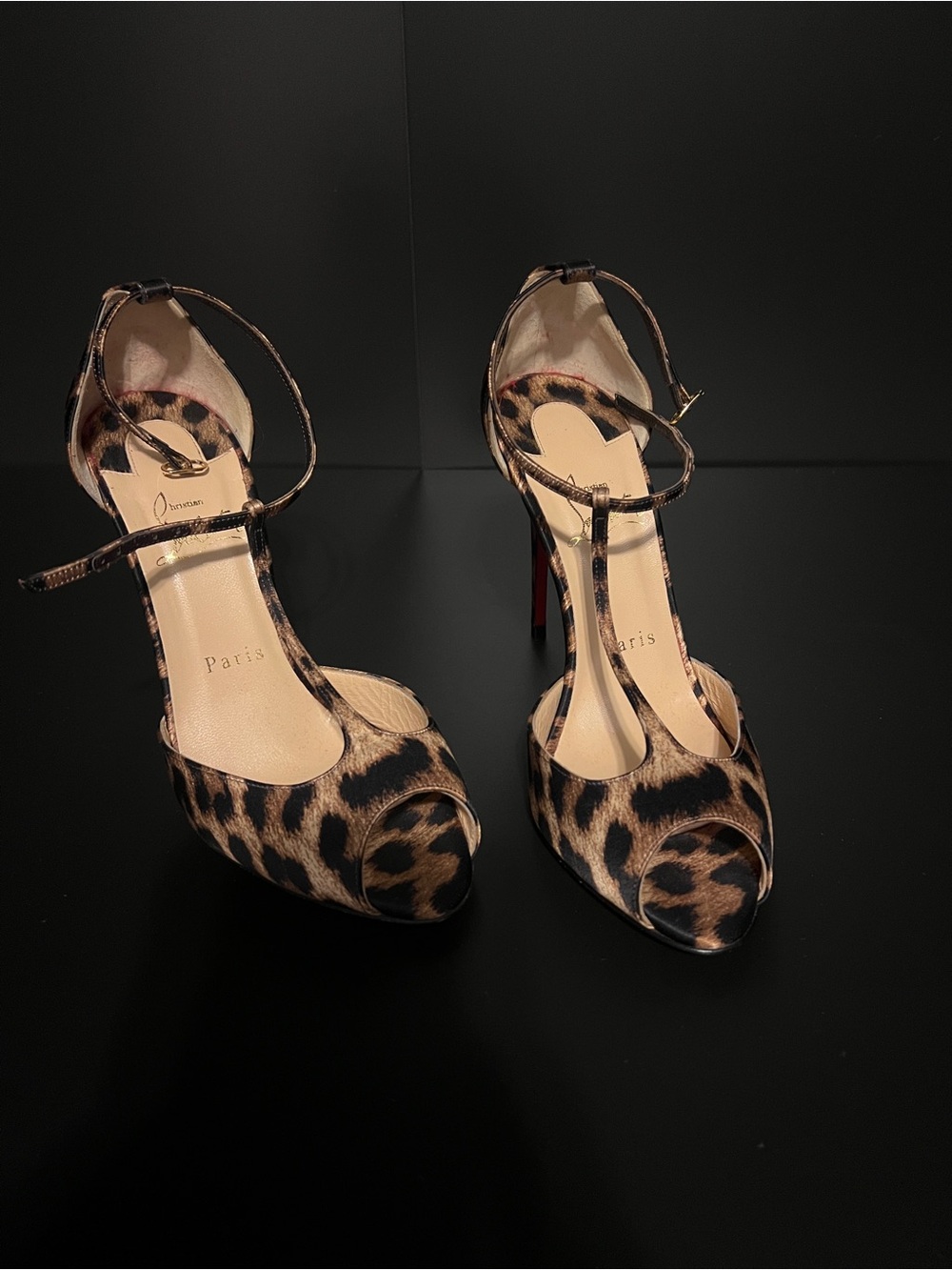 Christian Louboutin Leopard Print Peep-Toe Ankle-Strap Heels